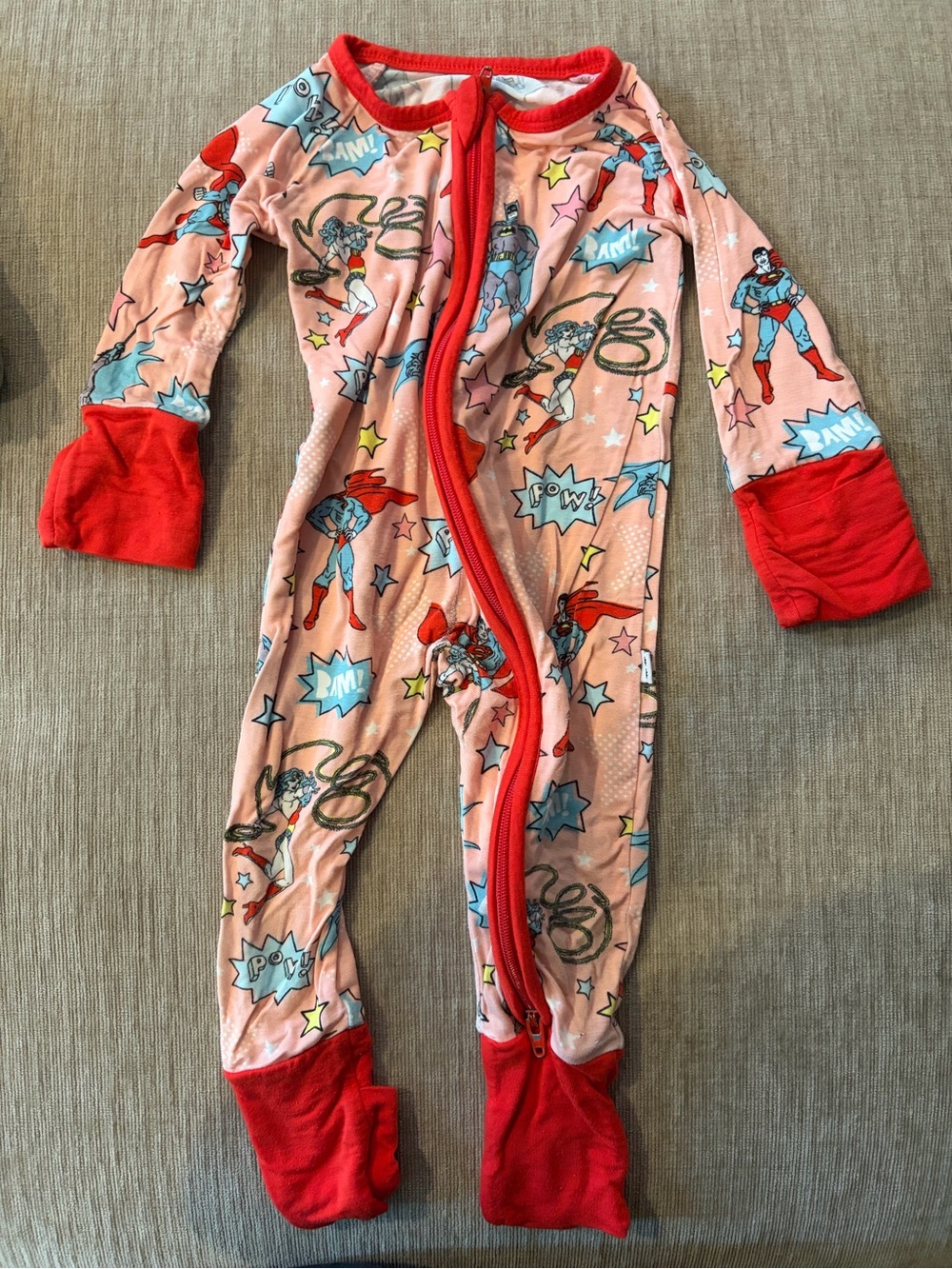 Little Sleepies Pink and Red Wonder Woman Print One-Piece Pajama